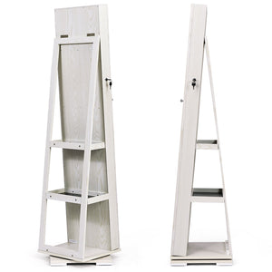 360° Rotatable 2-in-1 Lockable Jewelry Cabinet with Full-Length Mirror-White view 8
