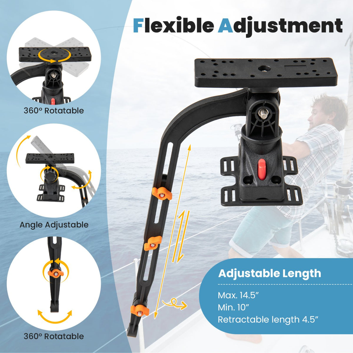 360° Rotatable Fishing Boat Accessory Set of 2 with Mount Bracket view 7
