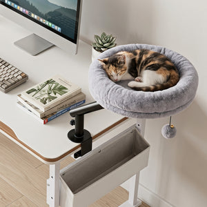 360° Rotating Cat Desk Bed for Indoor Cats with Removable Perch-Gray view 3