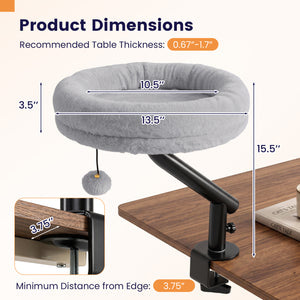 360° Rotating Cat Desk Bed for Indoor Cats with Removable Perch-Gray view 5
