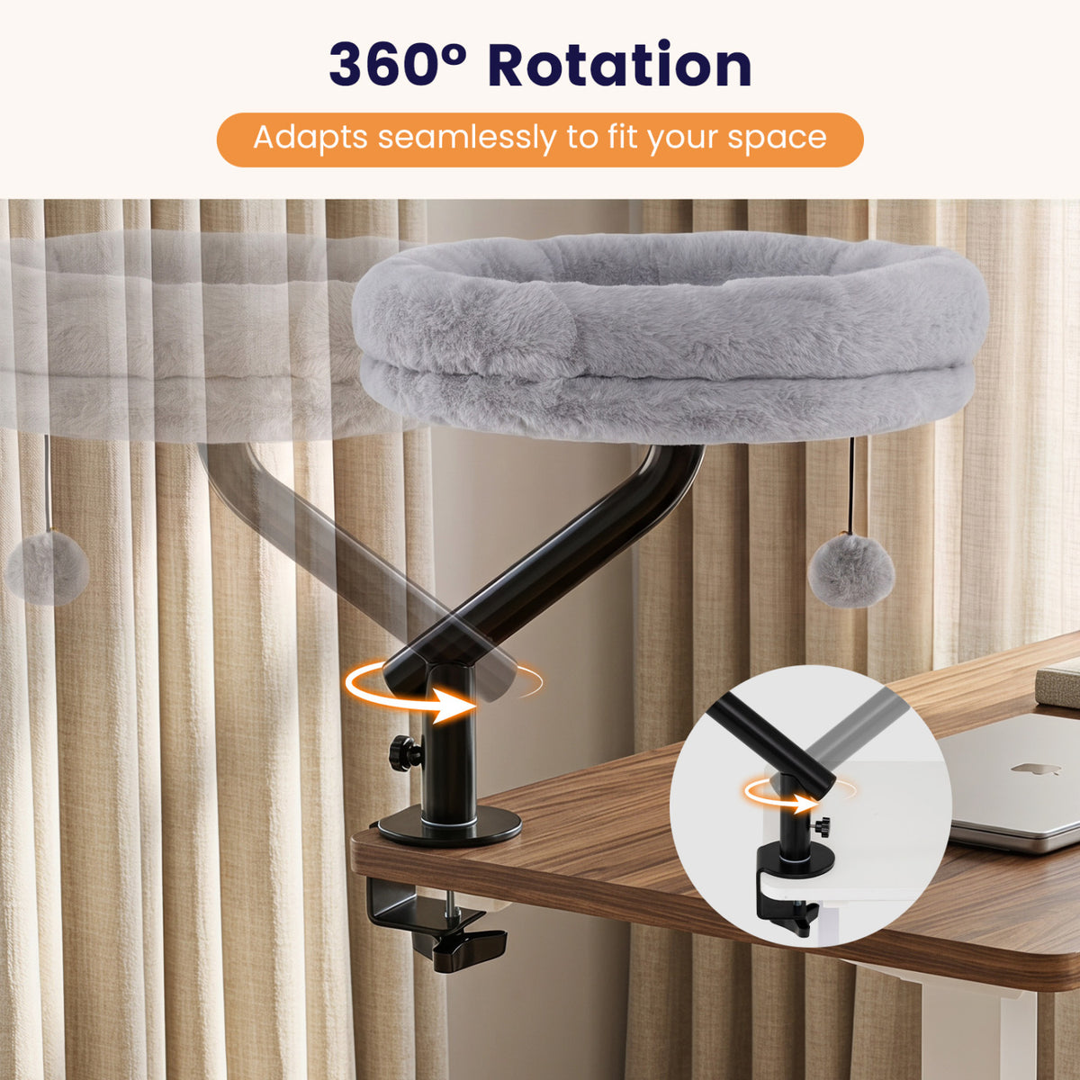 360° Rotating Cat Desk Bed for Indoor Cats with Removable Perch-Gray view 7