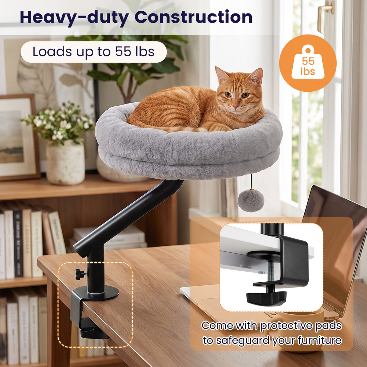 360° Rotating Cat Desk Bed for Indoor Cats with Removable Perch-Gray view 9