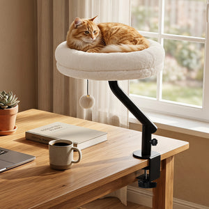 360° Rotating Cat Desk Bed for Indoor Cats with Removable Perch-White view 3