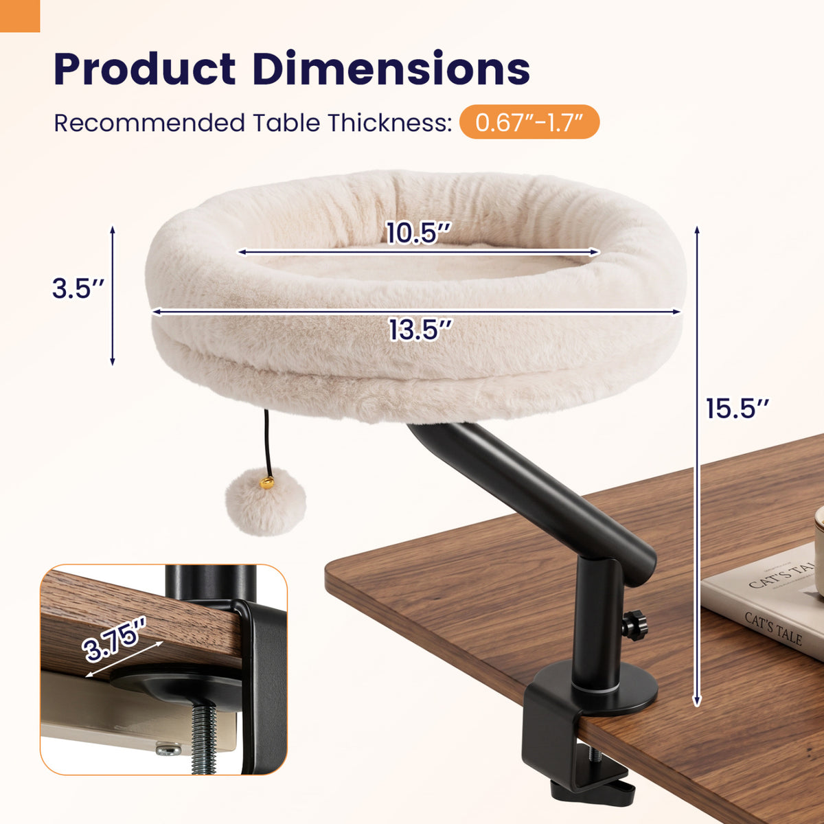 360° Rotating Cat Desk Bed for Indoor Cats with Removable Perch-White view 4