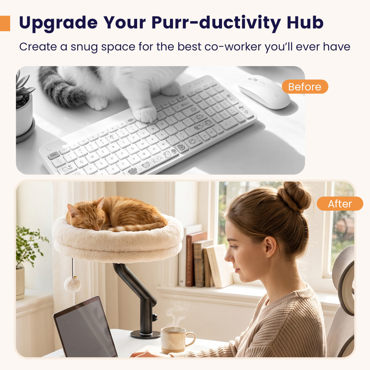 360° Rotating Cat Desk Bed for Indoor Cats with Removable Perch-White view 5