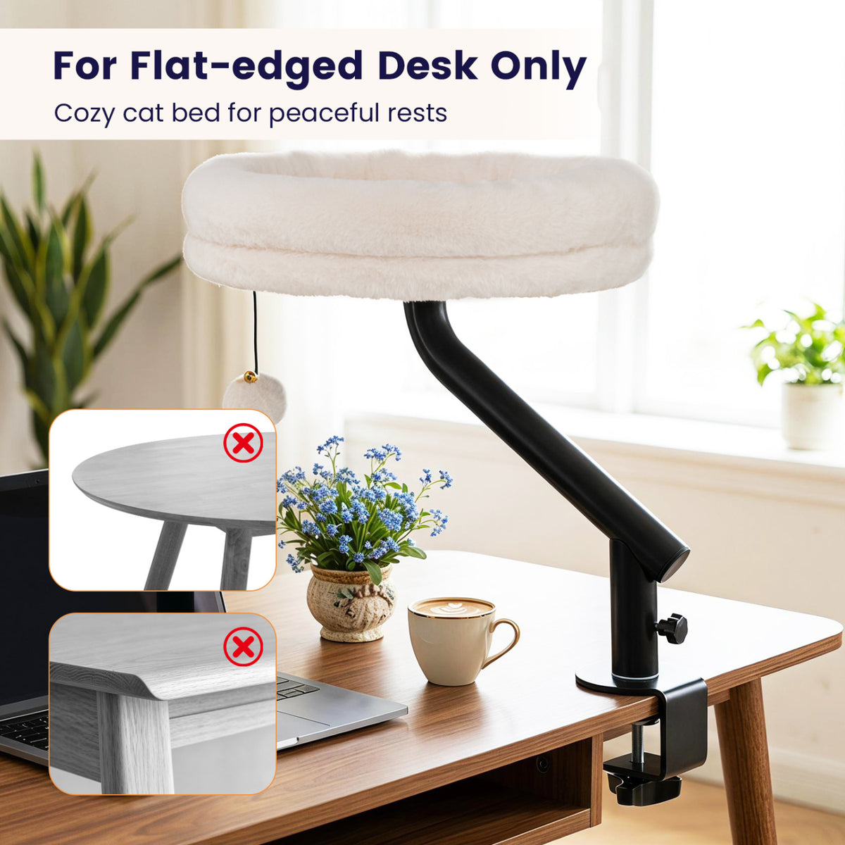 360° Rotating Cat Desk Bed for Indoor Cats with Removable Perch-White view 9