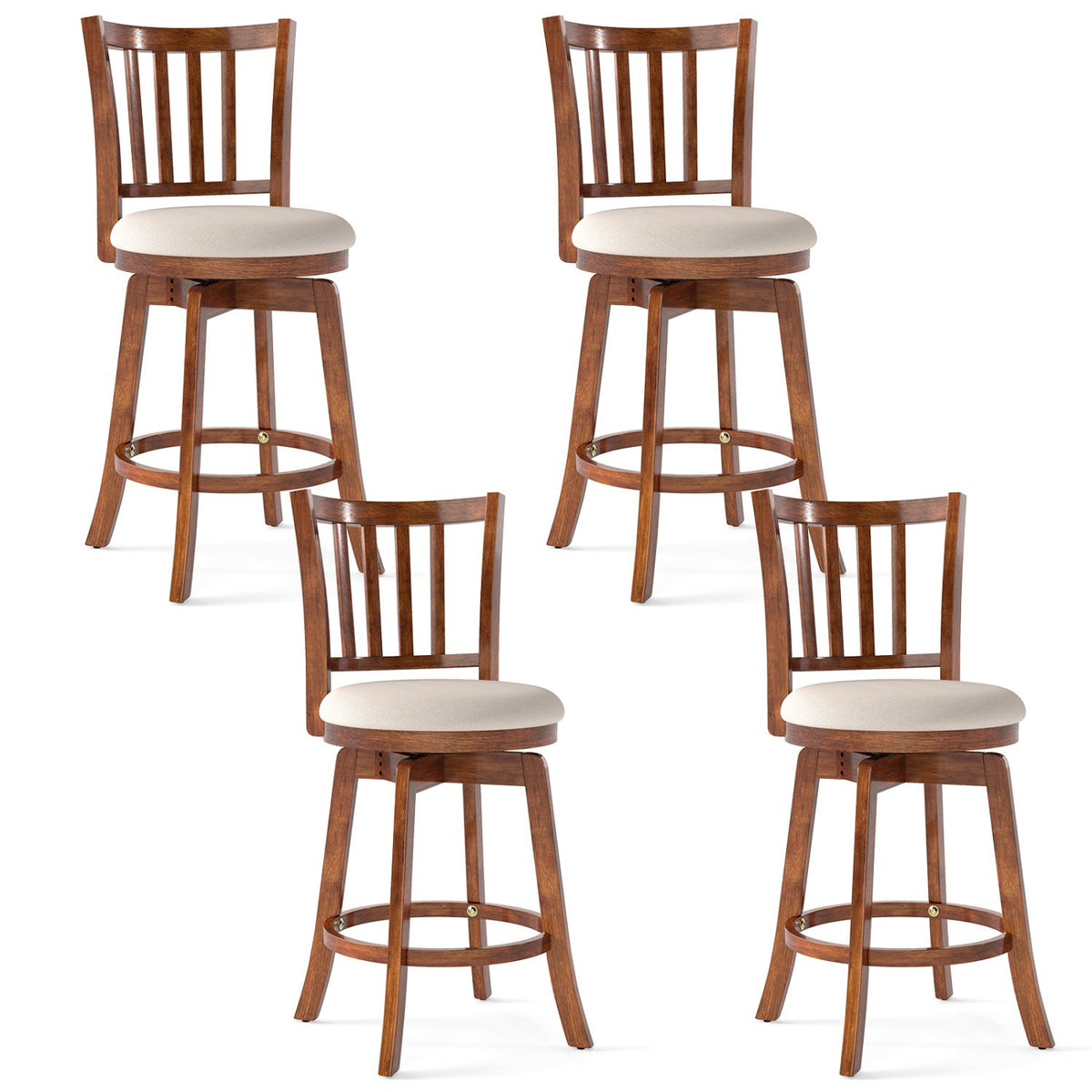 360° Rotating Counter Height Chairs Set of 4 with Backrest and Upholstered Seat-24 inches