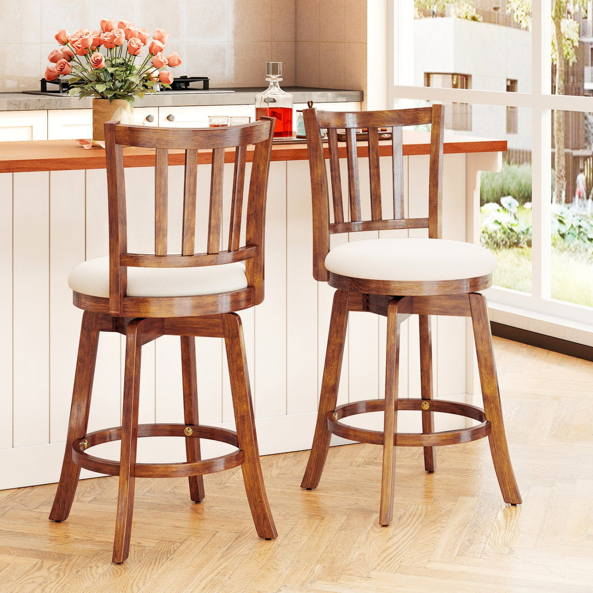 360° Rotating Counter Height Chairs Set of 4 with Backrest and Upholstered Seat-24 inches view 2