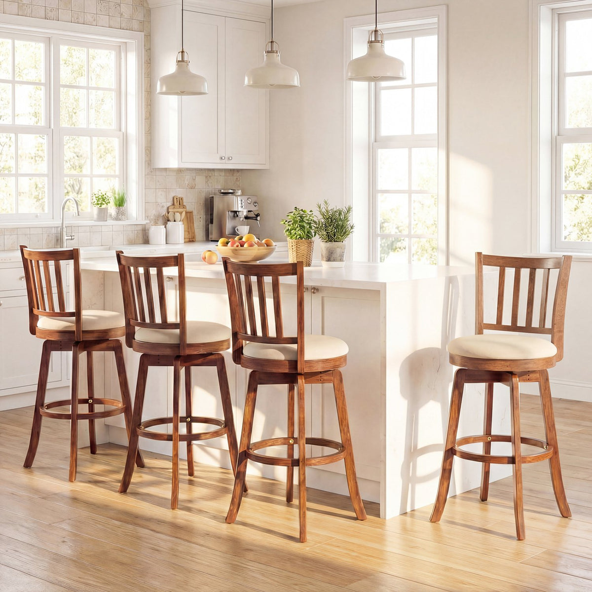 360° Rotating Counter Height Chairs Set of 4 with Backrest and Upholstered Seat-29 inches view 2