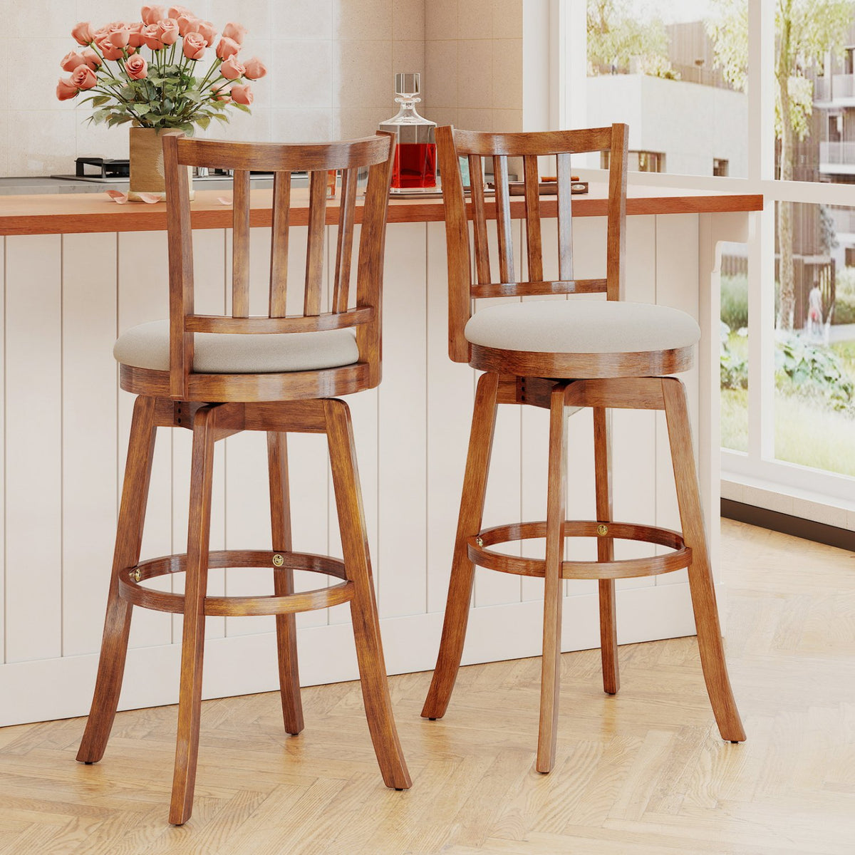 360° Rotating Counter Height Chairs Set of 2 with Upholstered Seat and, Backrest-29 inches view 2