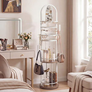 360° Rotating Floor Jewelry Storage Rack with 3 Shelves-Gray view 3