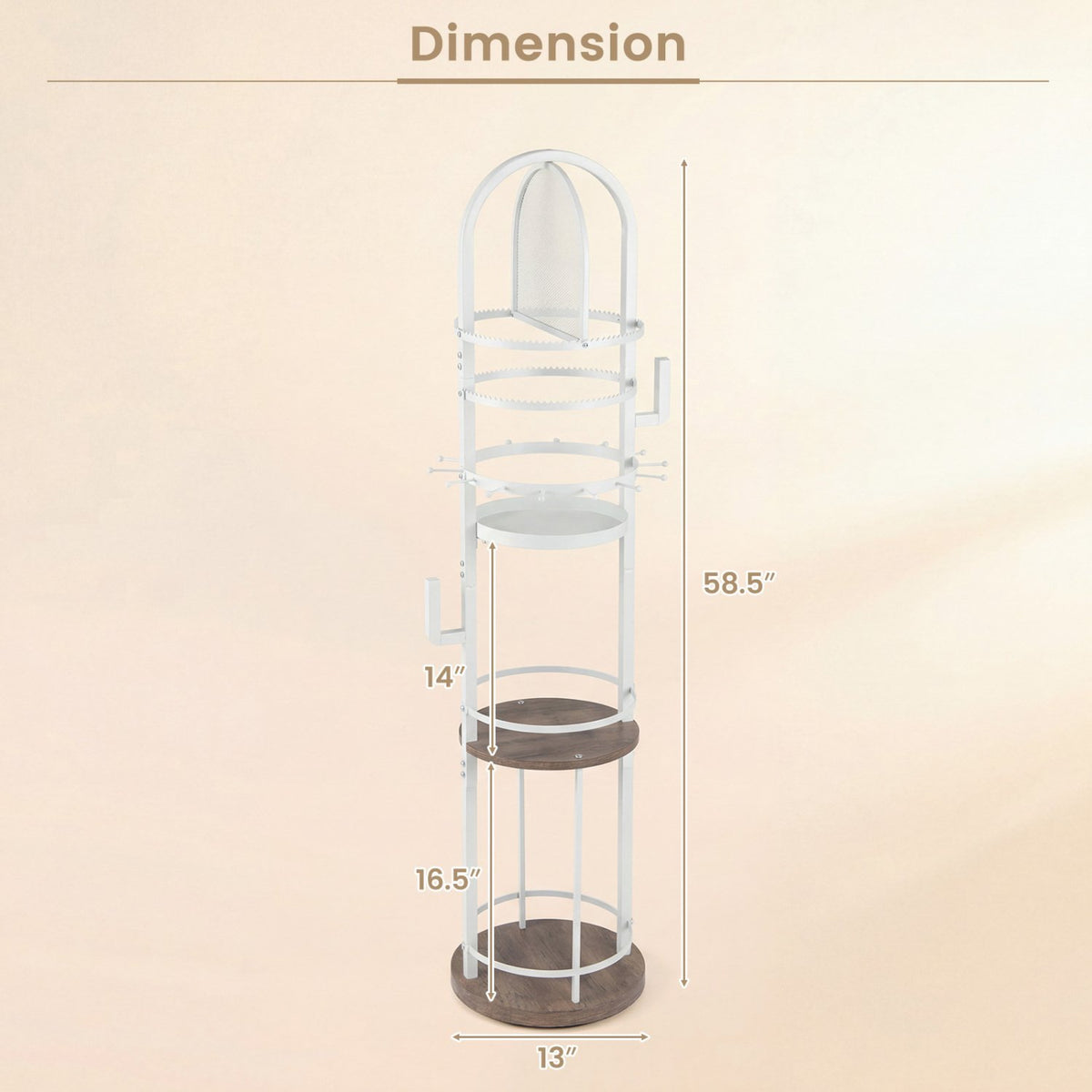 360° Rotating Floor Jewelry Storage Rack with 3 Shelves-Gray view 5