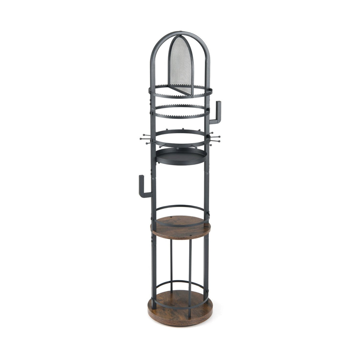 360° Rotating Floor Jewelry Storage Rack with 3 Shelves-Rustic Brown view 4