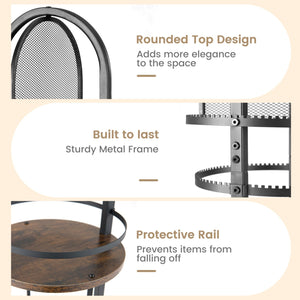 360° Rotating Floor Jewelry Storage Rack with 3 Shelves-Rustic Brown view 7