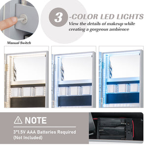 360° Rotating Mirrored Jewelry Cabinet Armoire 3 Color LED Modes Lockable-Gray view 7