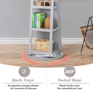 360° Rotating Mirrored Jewelry Cabinet Armoire 3 Color LED Modes Lockable-Gray view 9