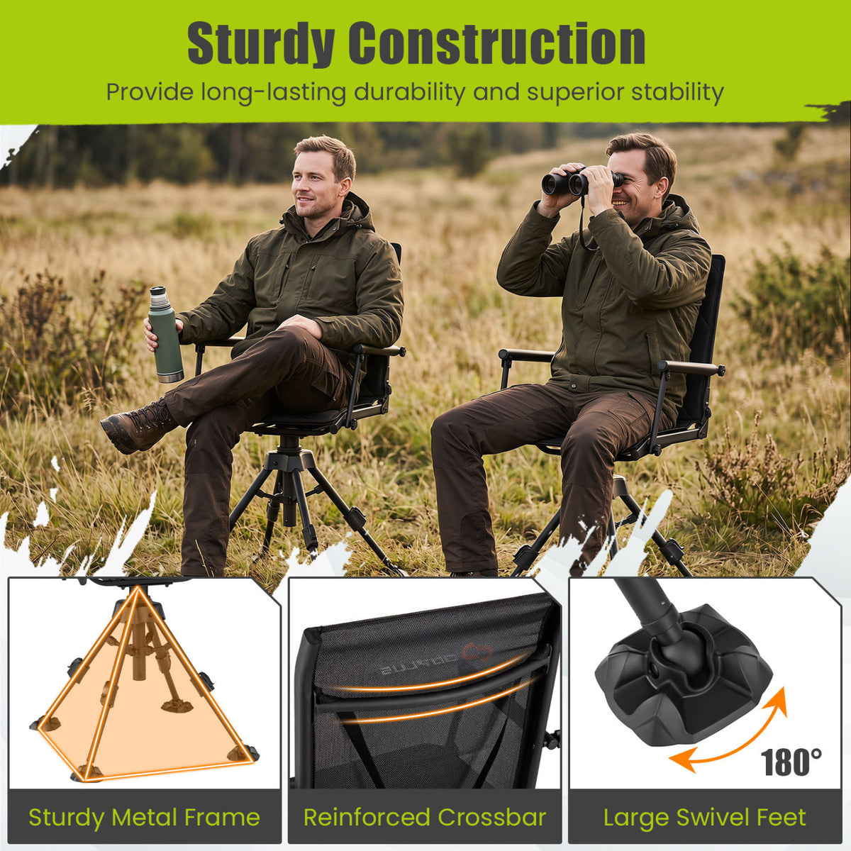 360° Silent Swivel Hunting Seat with 5-Level Adjustable-Black view 7