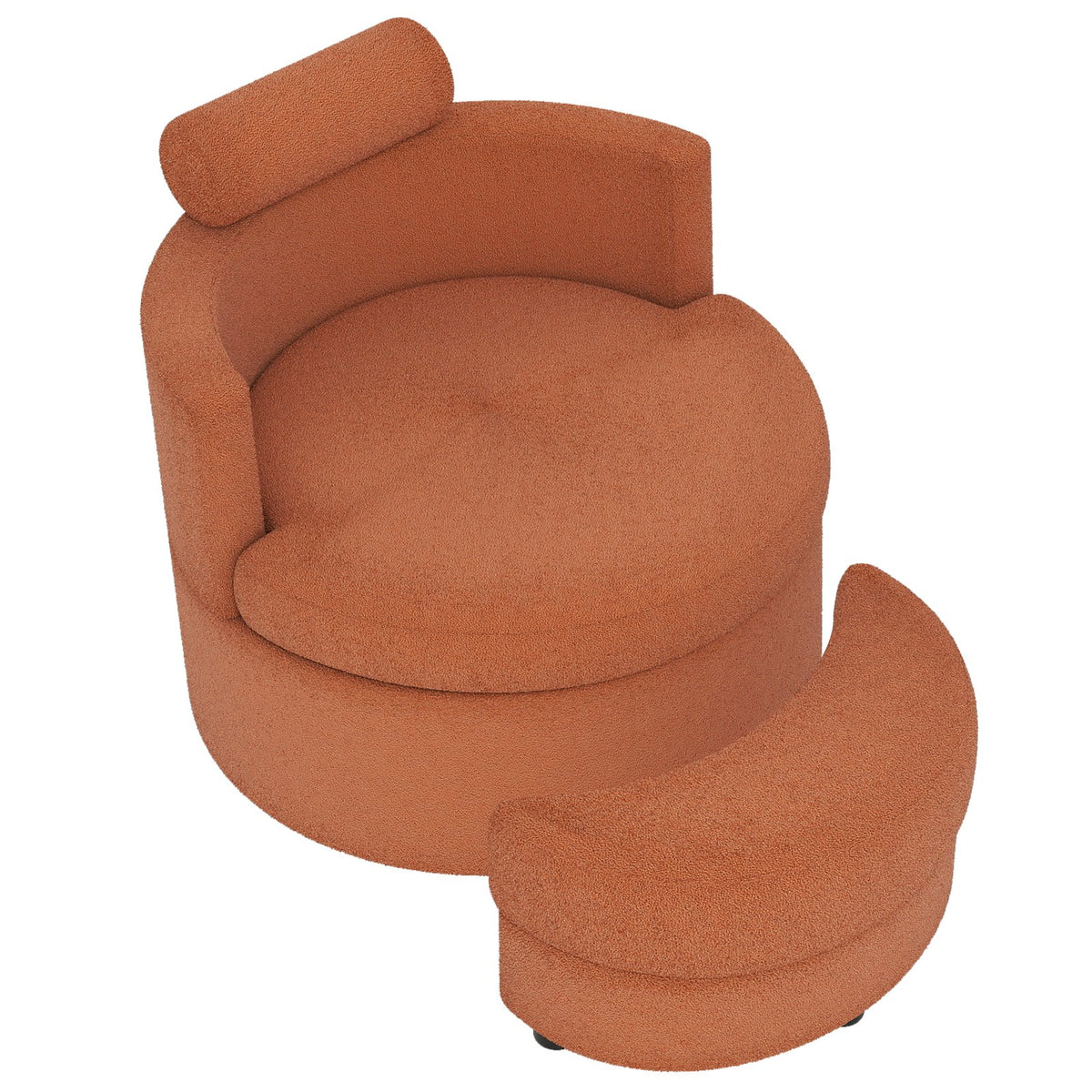 360° Swivel Accent Chair with Half Moon Storage Ottoman-Light Brown