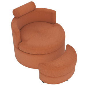360° Swivel Accent Chair with Half Moon Storage Ottoman-Light Brown