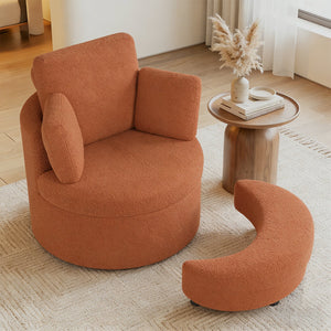 360° Swivel Accent Chair with Half Moon Storage Ottoman-Light Brown view 2
