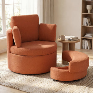 360° Swivel Accent Chair with Half Moon Storage Ottoman-Light Brown view 3