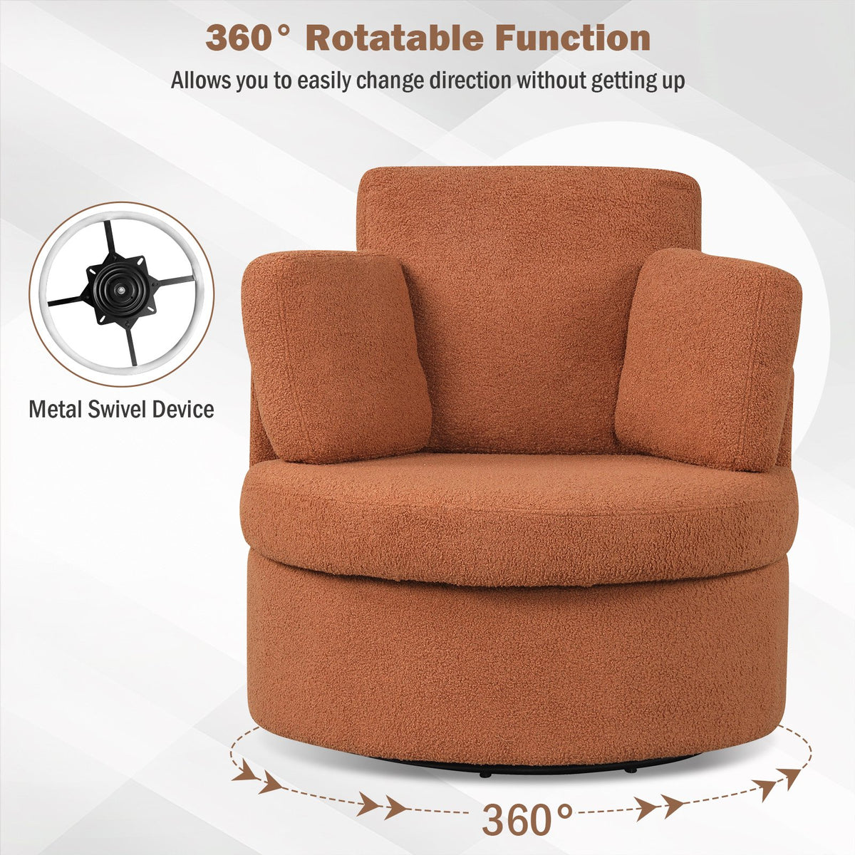 360° Swivel Accent Chair with Half Moon Storage Ottoman-Light Brown view 6