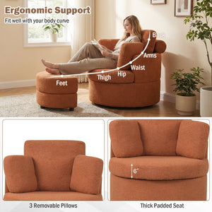 360° Swivel Accent Chair with Half Moon Storage Ottoman-Light Brown view 7