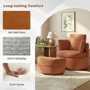 360° Swivel Accent Chair with Half Moon Storage Ottoman-Light Brown view 8