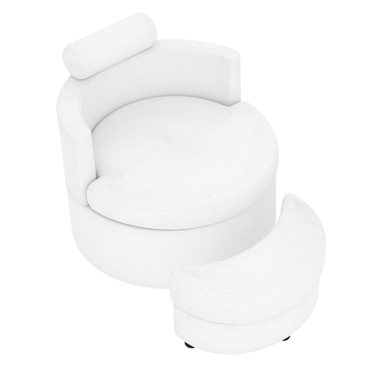360° Swivel Accent Chair with Half Moon Storage Ottoman-White
