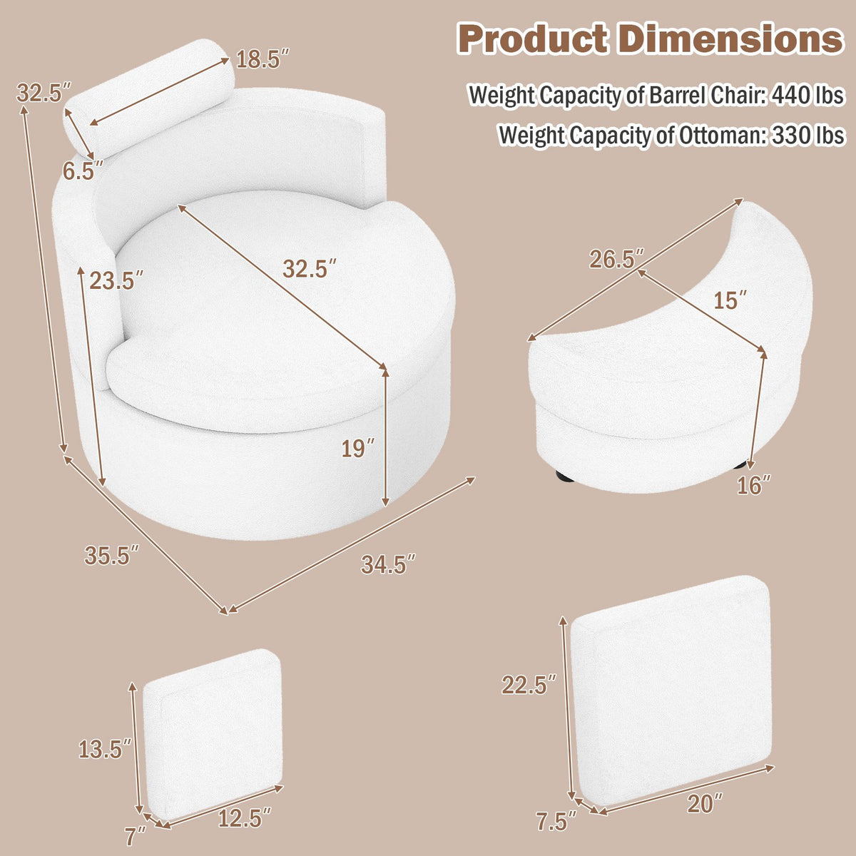 360° Swivel Accent Chair with Half Moon Storage Ottoman-White view 4