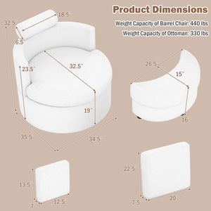 360° Swivel Accent Chair with Half Moon Storage Ottoman-White view 4