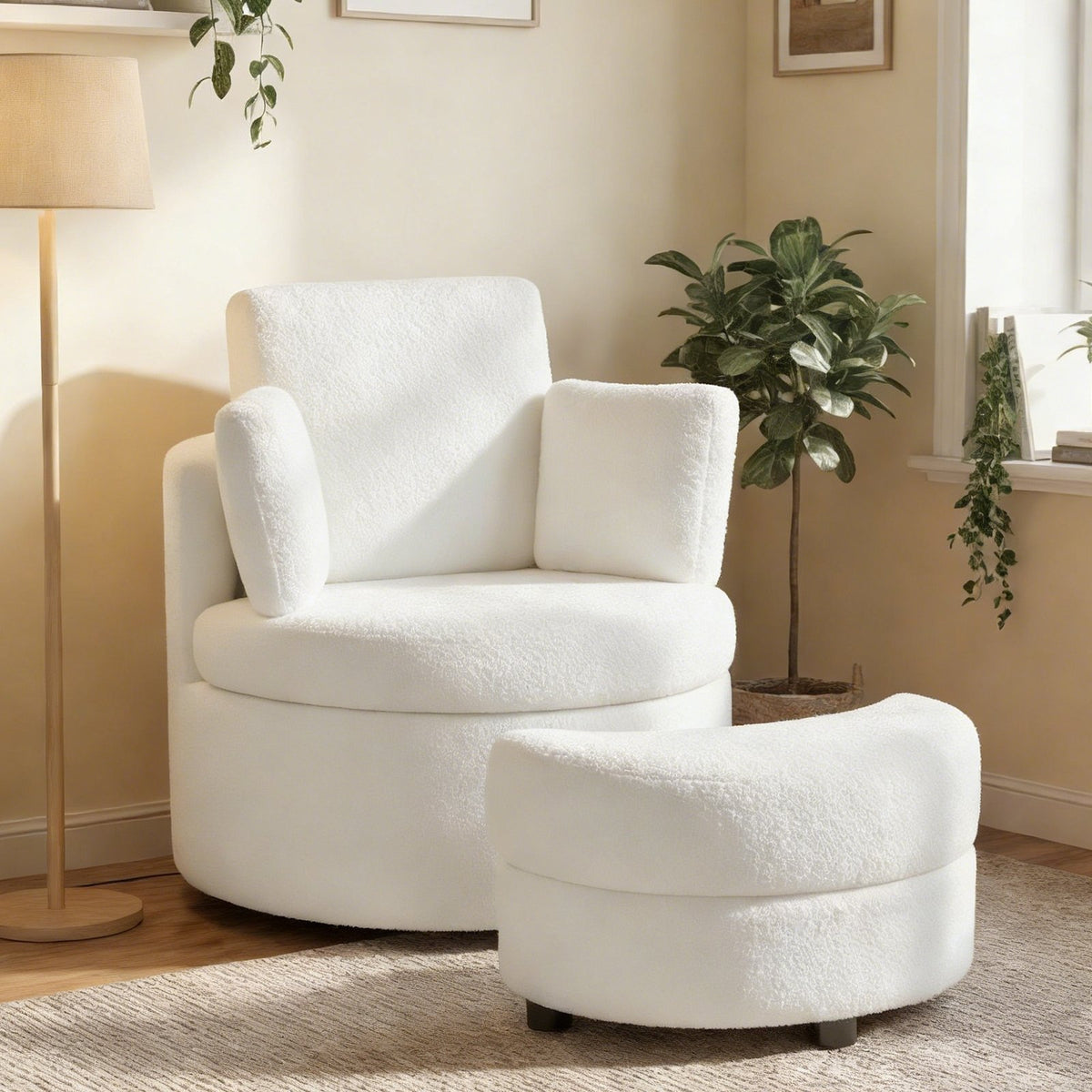 360° Swivel Accent Chair with Half Moon Storage Ottoman-White view 5