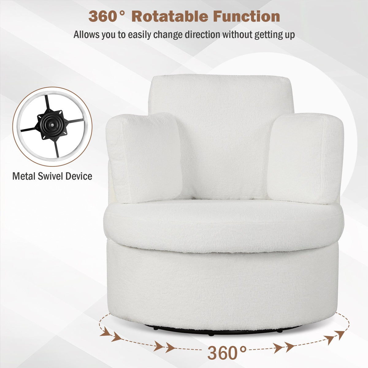 360° Swivel Accent Chair with Half Moon Storage Ottoman-White view 6