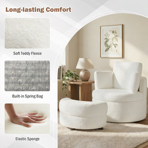 360° Swivel Accent Chair with Half Moon Storage Ottoman-White view 9