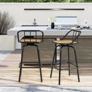 360° Swivel Bar Stool Set of 2 with Footrest and Backrest-Balck & Natural view 2