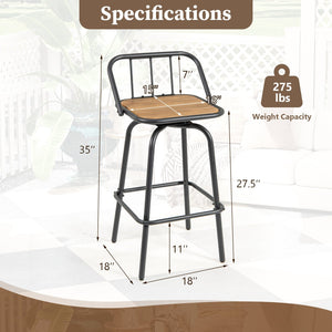360° Swivel Bar Stool Set of 2 with Footrest and Backrest-Balck & Natural view 4