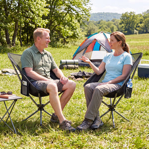 360° Swivel Camping Chair with Cup Holder and Side Pocket for Beach Support 300 LBS-Black view 2