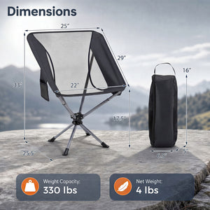 360° Swivel Camping Chair with Cup Holder and Side Pocket for Beach Support 300 LBS-Black view 4