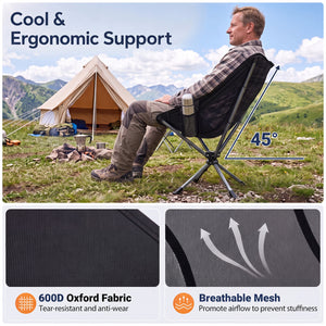 360° Swivel Camping Chair with Cup Holder and Side Pocket for Beach Support 300 LBS-Black view 6