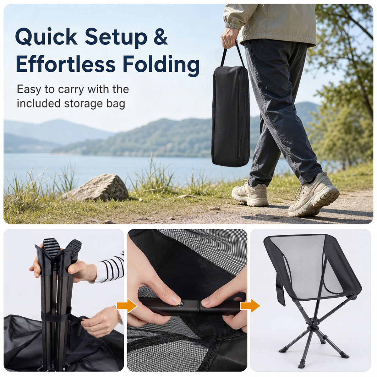 360° Swivel Camping Chair with Cup Holder and Side Pocket for Beach Support 300 LBS-Black view 8