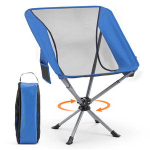 360° Swivel Camping Chair with Cup Holder and Side Pocket for Beach Support 300 LBS-Blue