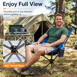360° Swivel Camping Chair with Cup Holder and Side Pocket for Beach Support 300 LBS-Blue view 5