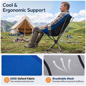 360° Swivel Camping Chair with Cup Holder and Side Pocket for Beach Support 300 LBS-Blue view 6