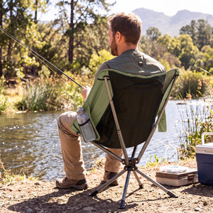 360° Swivel Camping Chair with Cup Holder and Side Pocket for Beach Support 300 LBS-Green view 2