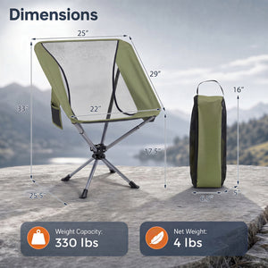 360° Swivel Camping Chair with Cup Holder and Side Pocket for Beach Support 300 LBS-Green view 4