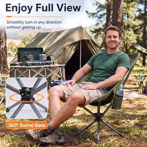 360° Swivel Camping Chair with Cup Holder and Side Pocket for Beach Support 300 LBS-Green view 5