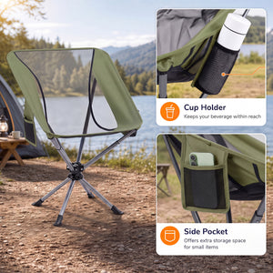 360° Swivel Camping Chair with Cup Holder and Side Pocket for Beach Support 300 LBS-Green view 7
