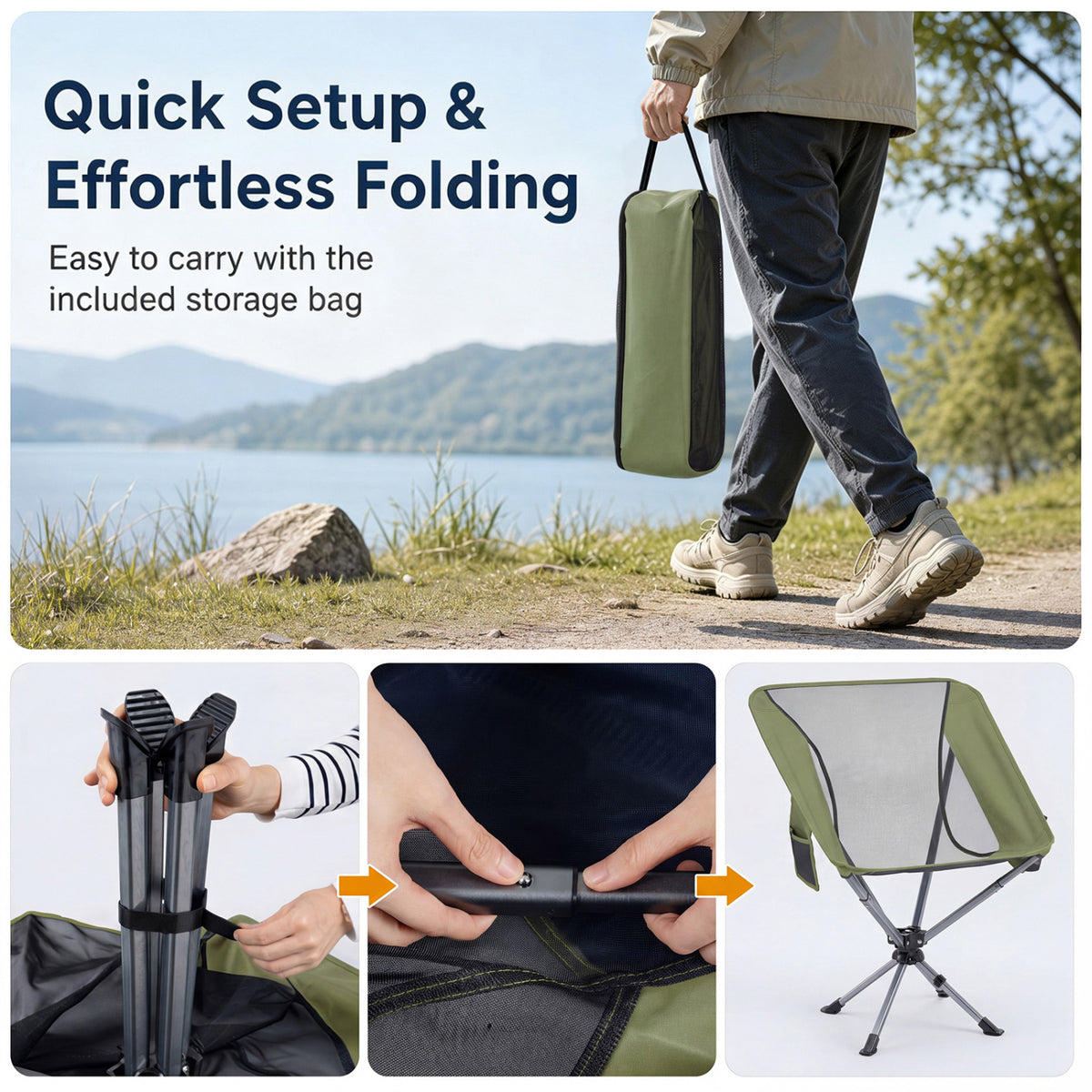 360° Swivel Camping Chair with Cup Holder and Side Pocket for Beach Support 300 LBS-Green view 8