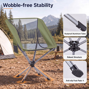 360° Swivel Camping Chair with Cup Holder and Side Pocket for Beach Support 300 LBS-Green view 9