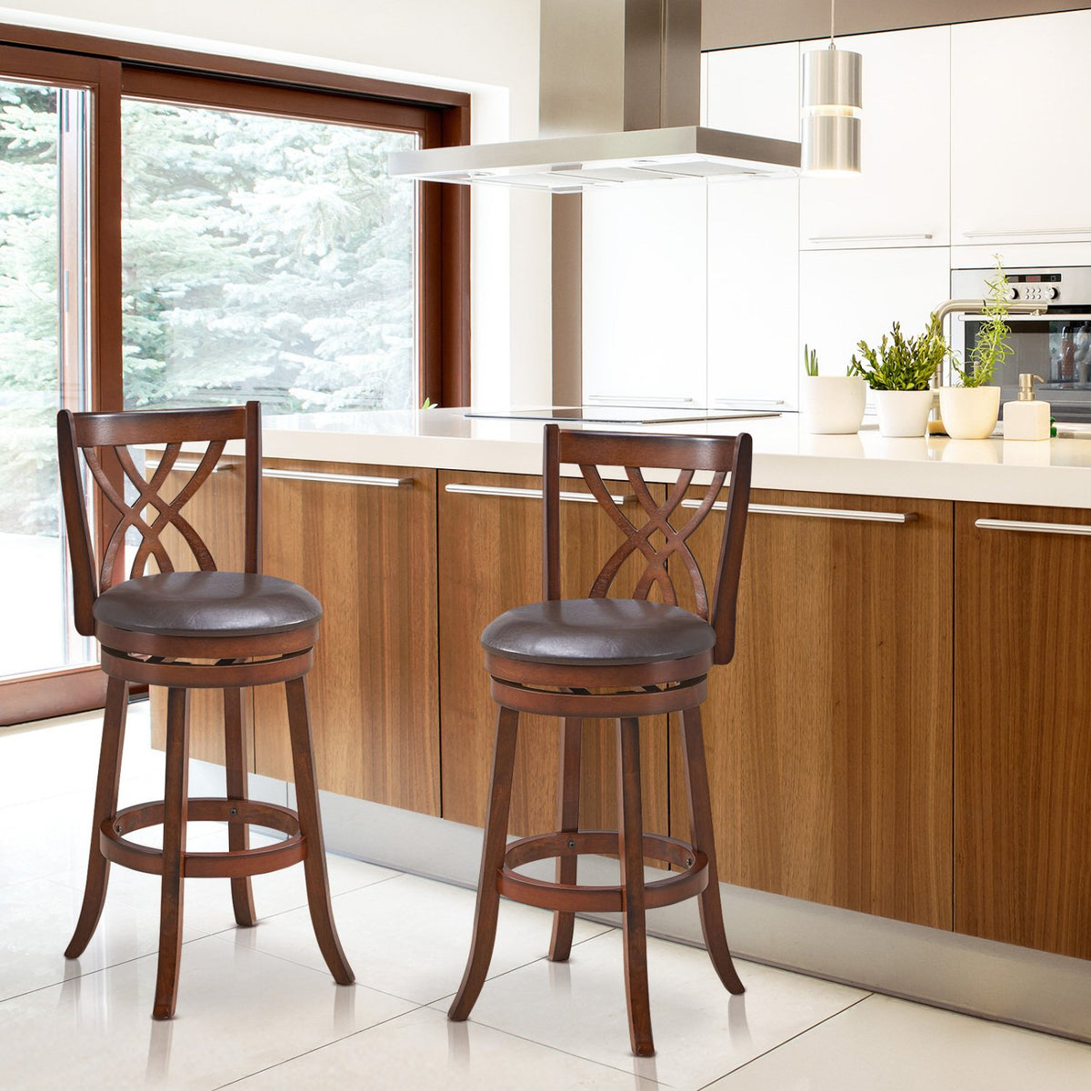360° Swivel Counter Height Chairs with PU Leather Cushioned Seat and Footrests-30 inches view 2